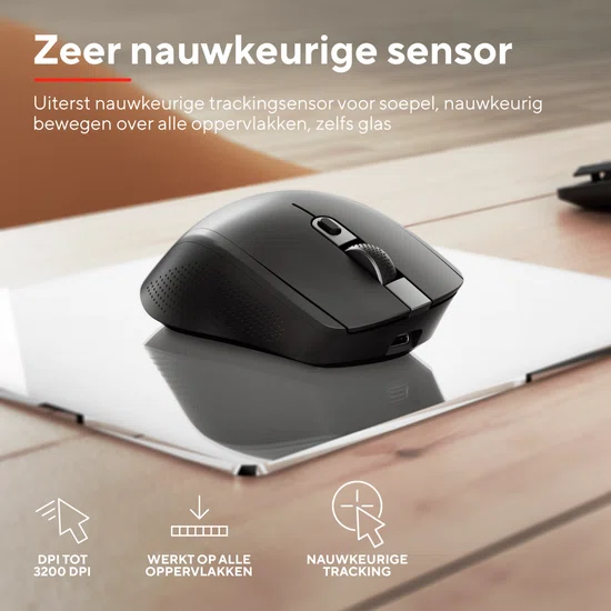 Trust Ozaa+ - Ergonomische Draadloze muis - Oplaadbaar - Multiconnect USB & Bluetooth - Zwart
