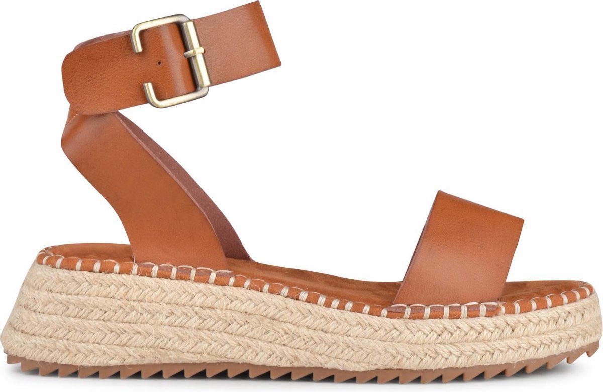 PS Poelman - Maat 37 - TARA Dames Faux PU Imitatie Leren Sandalen met Sportieve Espadrille Sleehak Z
