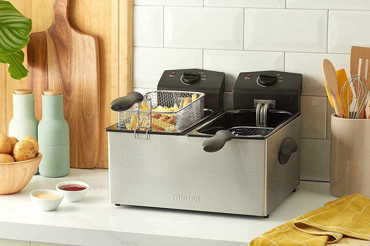 Tristar Frituurpan 6 liter - FR-6937 - Dubbele Friteuse 2x 1800W - Pannen apart te bedienen, koud zone - RVS