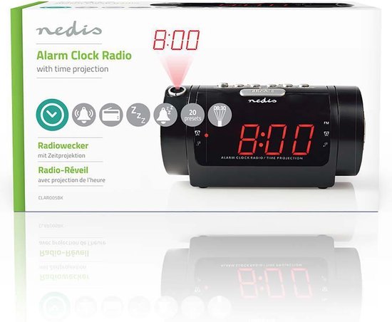 Nedis Digitale Wekkerradio met Display LED van 0,9 FM Dubbel alarm Sluimeren en Projectie