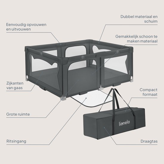 Lionelo Florence Easy Fold - Grondbox Baby Box - Box - Snel - met met