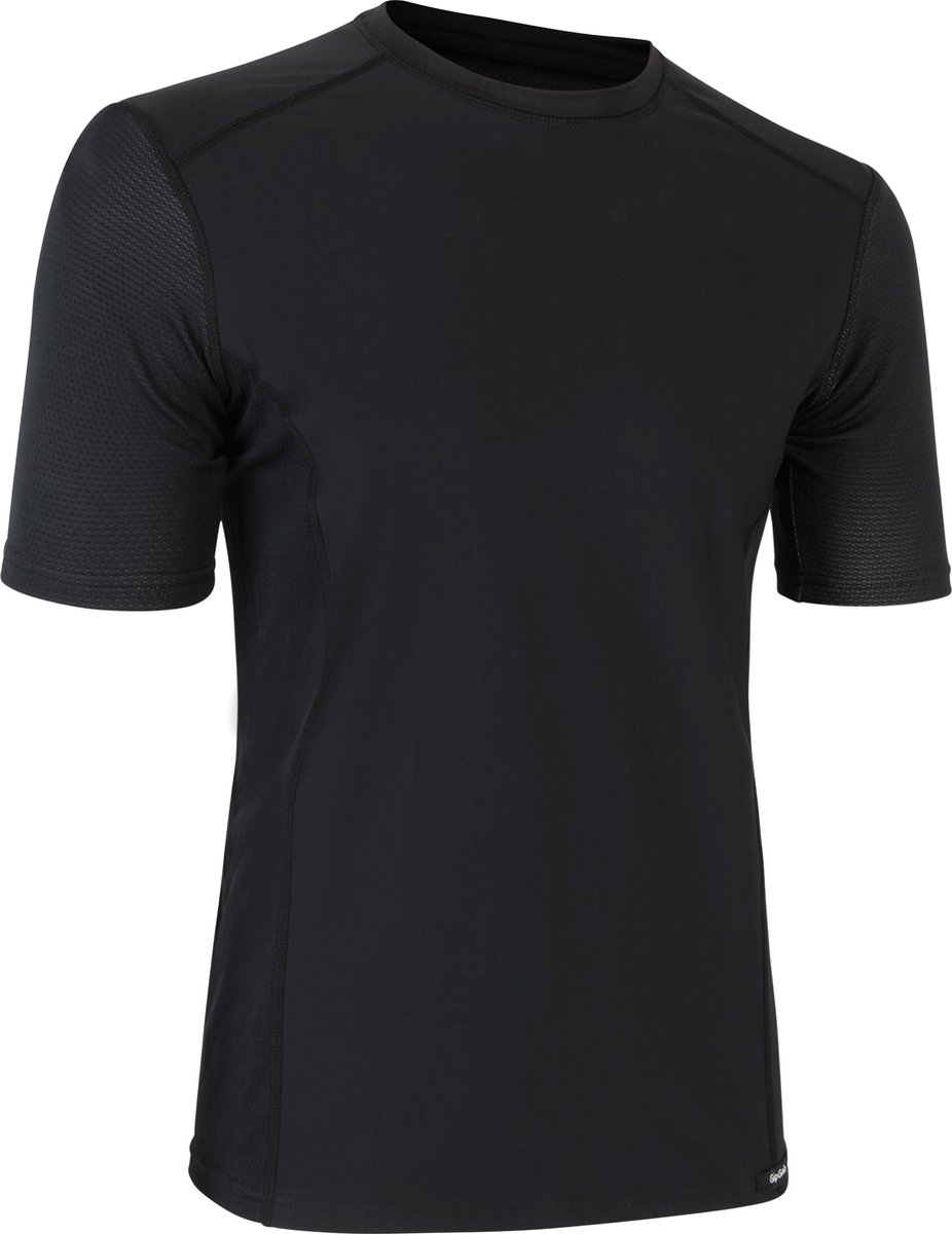 t-shirt, short-sleeve, black, crew-neck, mesh sleeves