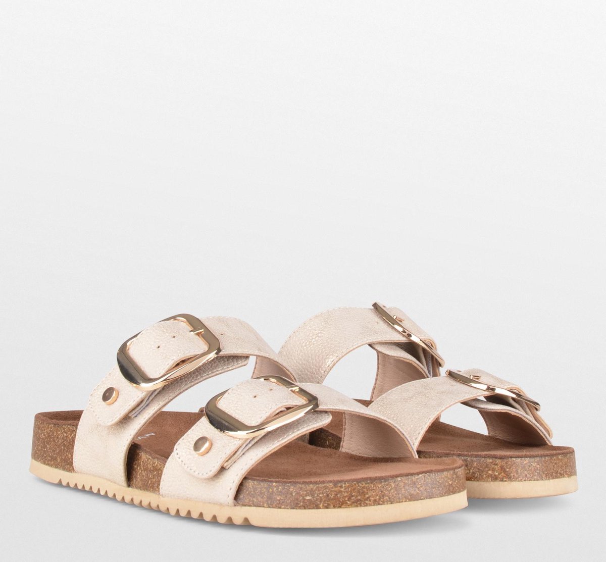 PS Poelman CURA Dames Faux PU Imitatie - Maat 40 - Leren Sandalen met Gespen - Metallic Licht Beige
