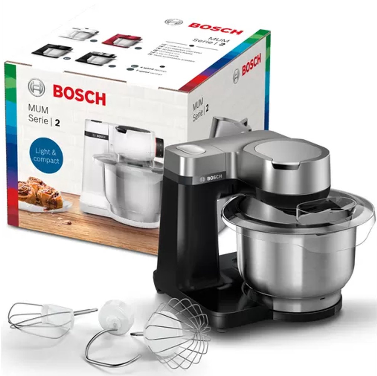 Bosch MUM Serie 2 - MUMS2VM00 - Keukenmachine - 900W - Keukenrobot - Keukenmixer - Mixer met Mengkom 3,8L - Zwart/RVS