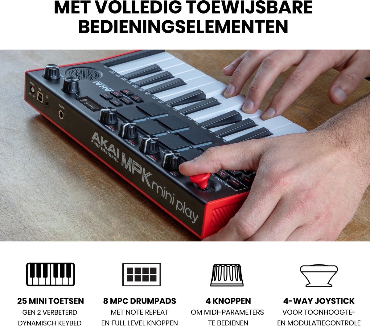midi keyboard, mini keyboard, akai mpk mini, zwart rood, piano sleutels