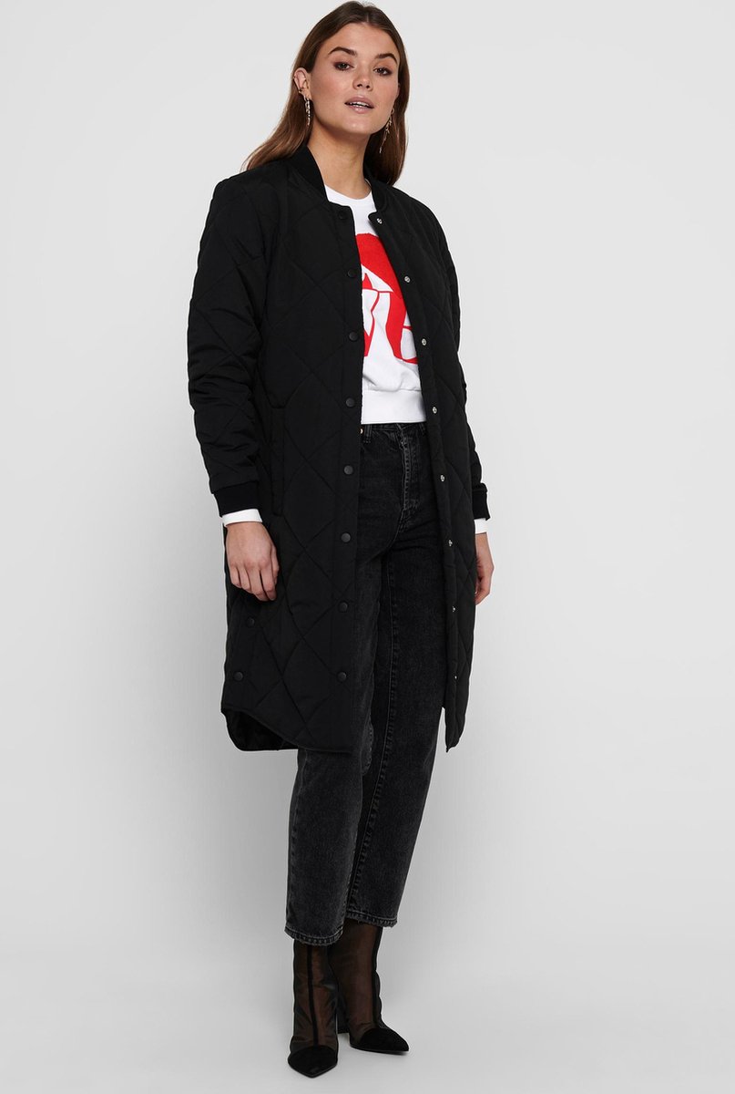 Jacqueline de Yong - Maat M - Jas Jdydiana Quilt Long Jacket Otw Hab 15238714 Black Dames