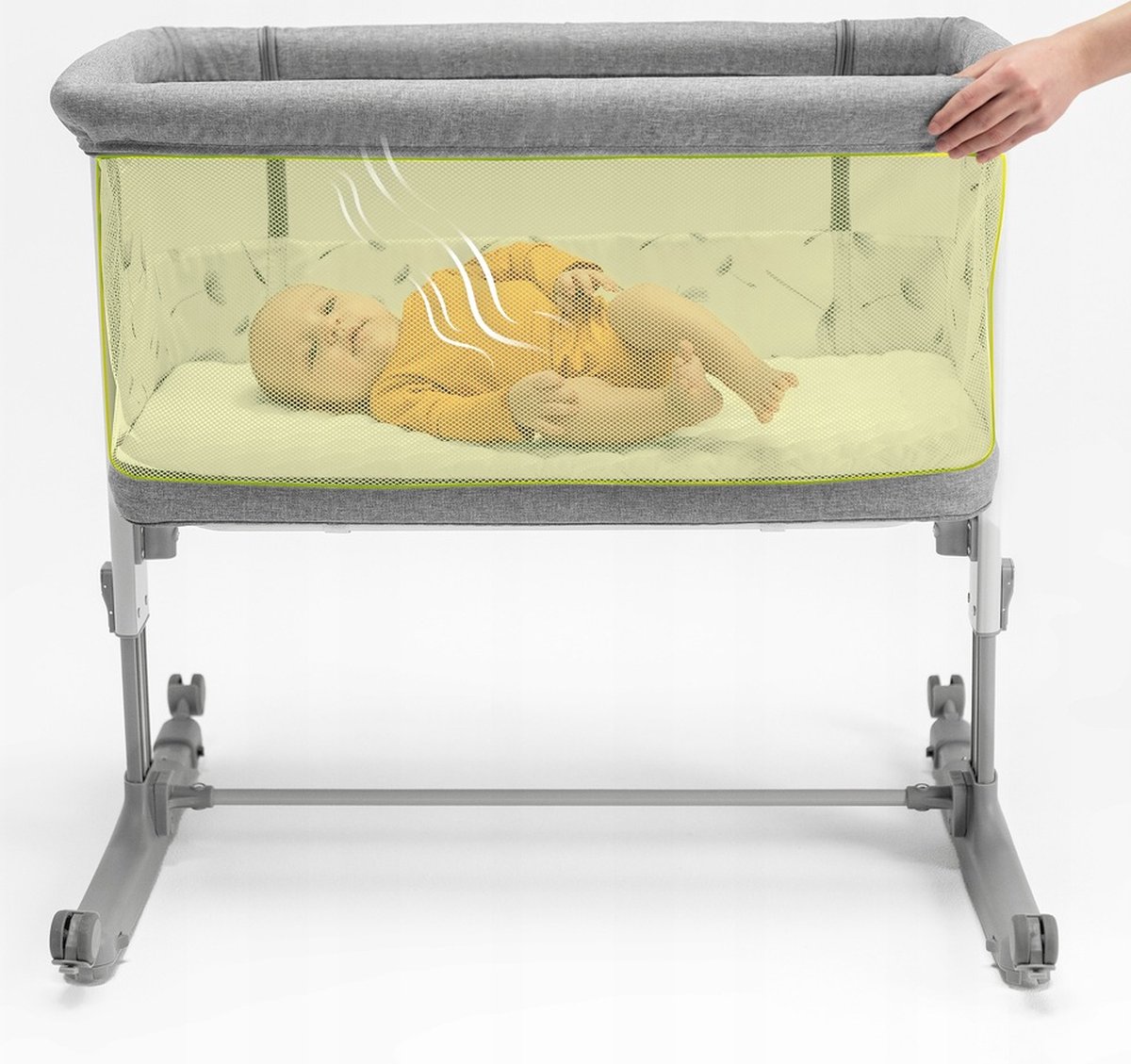 Lionelo Aurora 3in1 Co-sleeper - Babybedje tot 9 kg - Meegroeibed - 4 wielen met rem - Campingbedje
