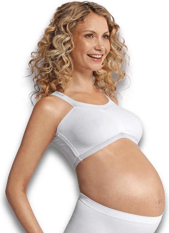 maternity top, bandeau bra, white bra, stretch fabric, pregnant belly