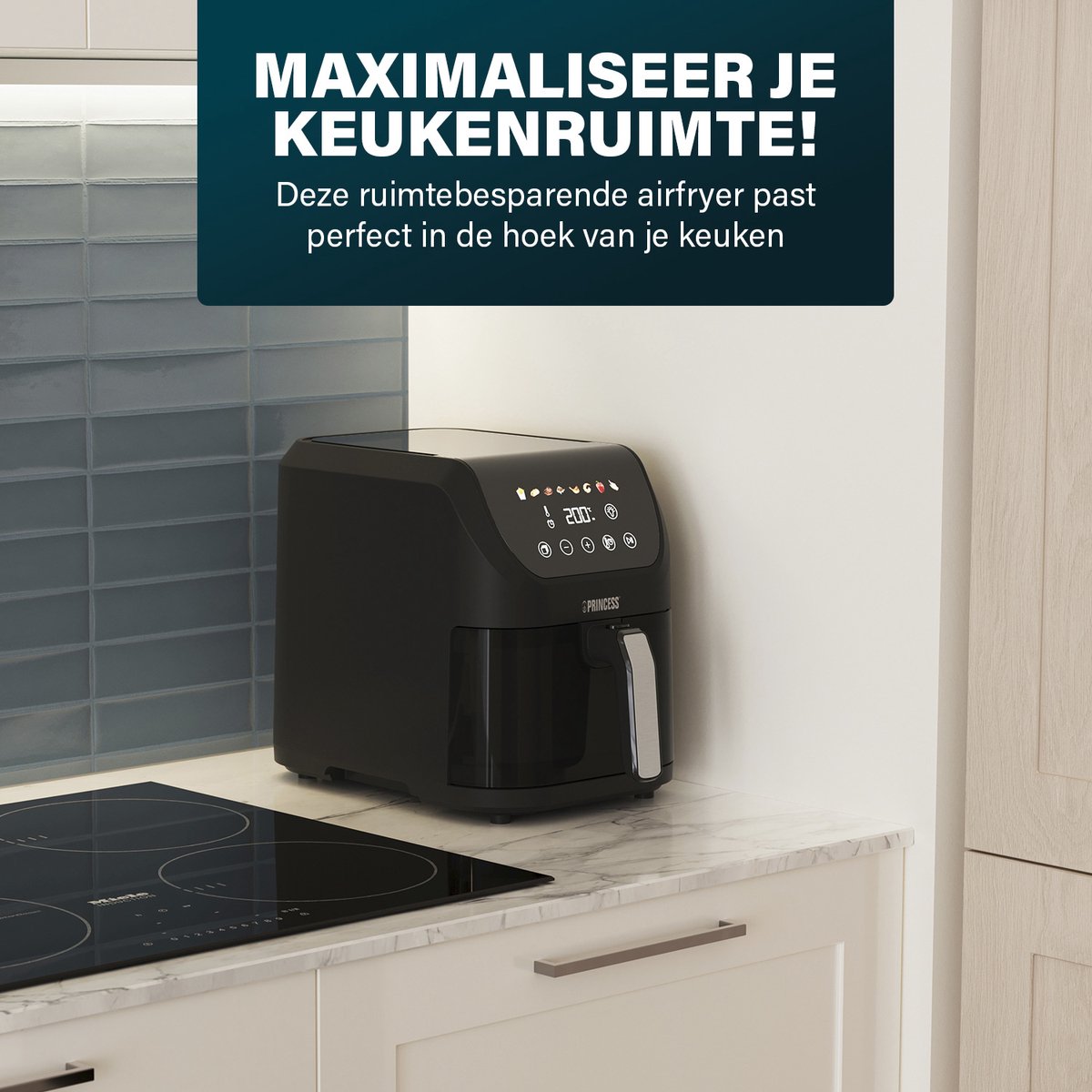 Princess Airfryer XL 182240 - Heteluchtfriteuse - BPA vrij - 5.5 liter - Kijkvenster - Touchscreen - 8 Programma's - Slank Ontwerp - 1500W - Inclusief Grillrek - Zwart - venster