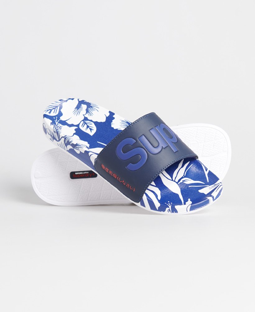 slippers, sandalen, slip-ons, polyester, blauw-wit