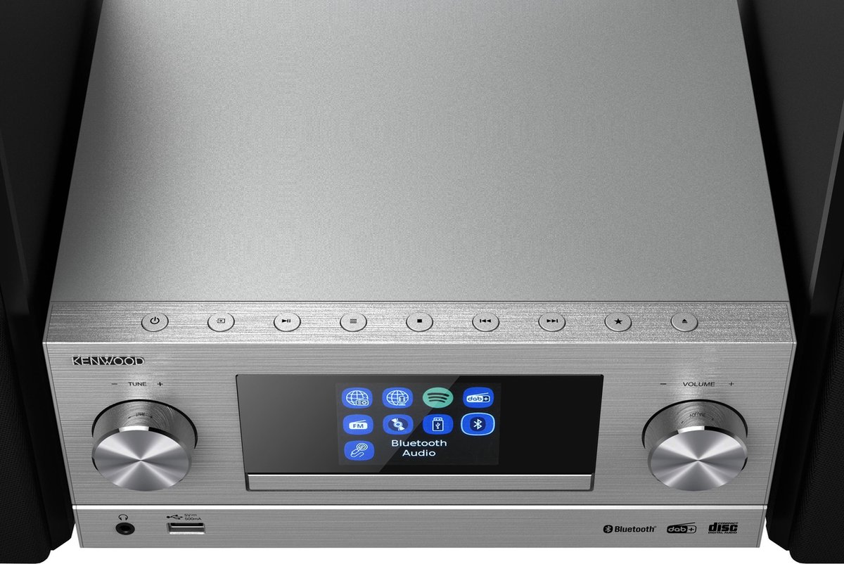 versterker, Bluetooth, USB, scherm, zilver