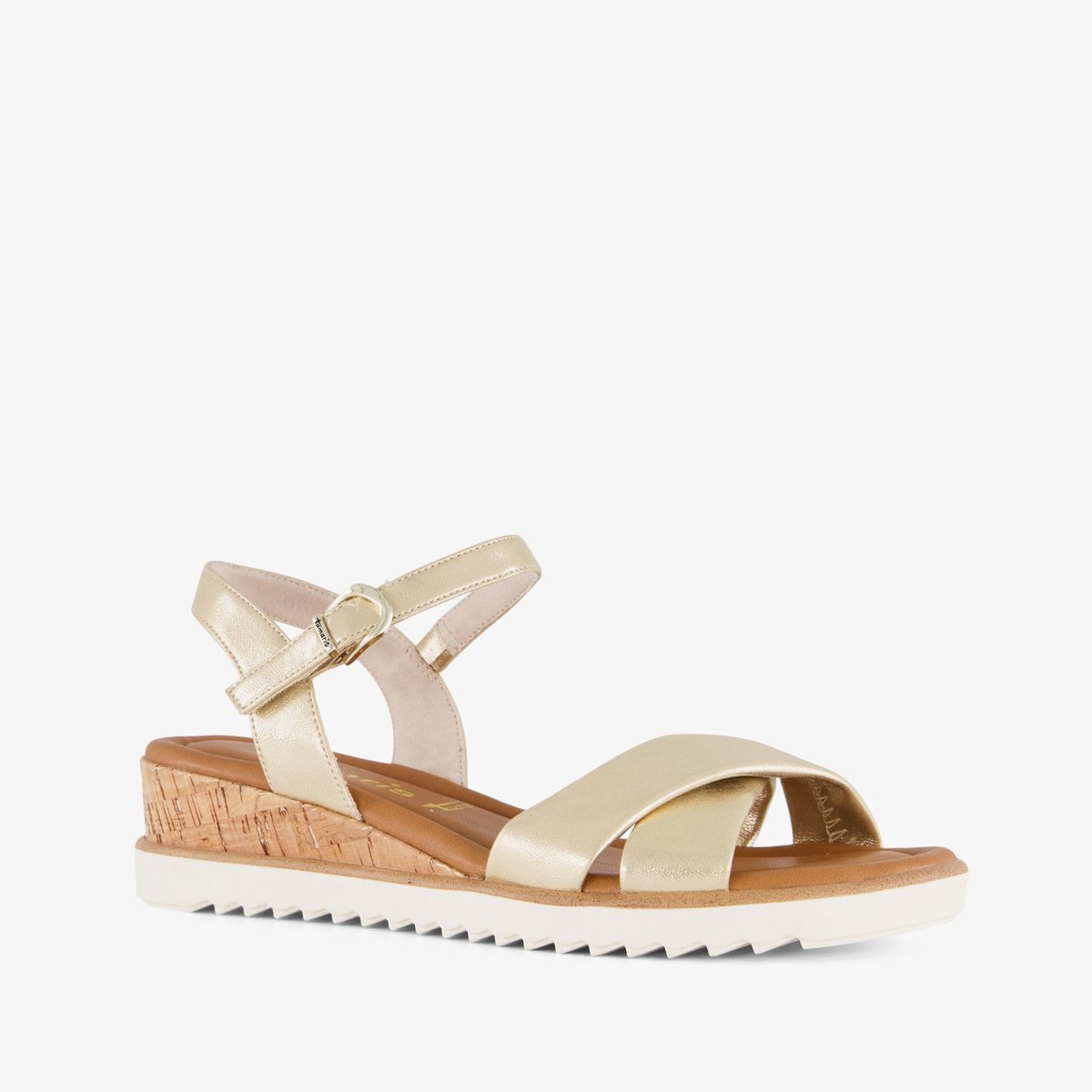 sandalen, sleehak, flats, gewone band, goudkleurig