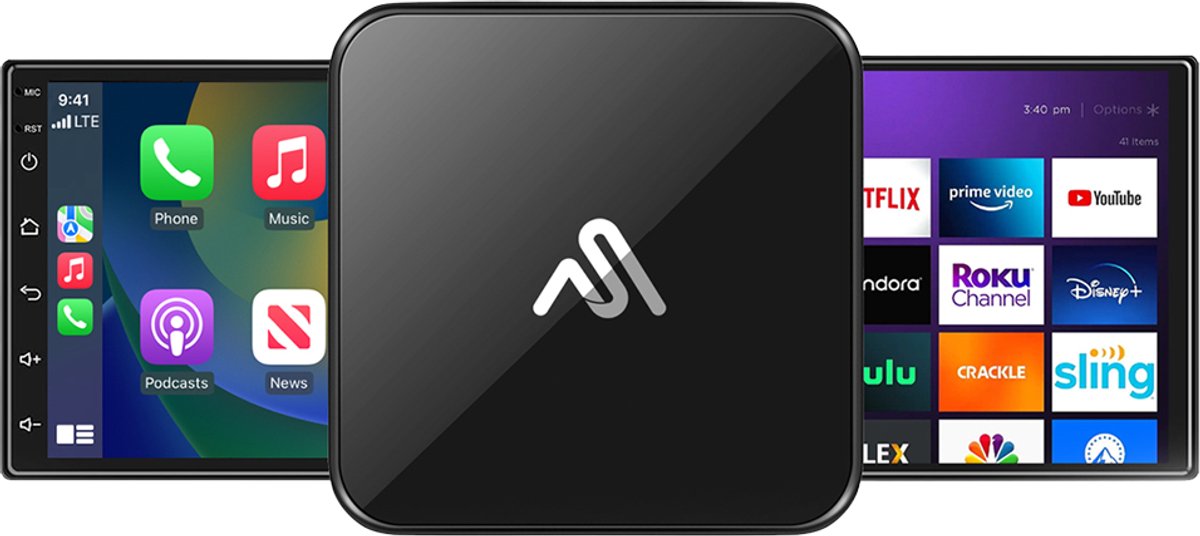 streaming device, media player, black square, front view, icon logo