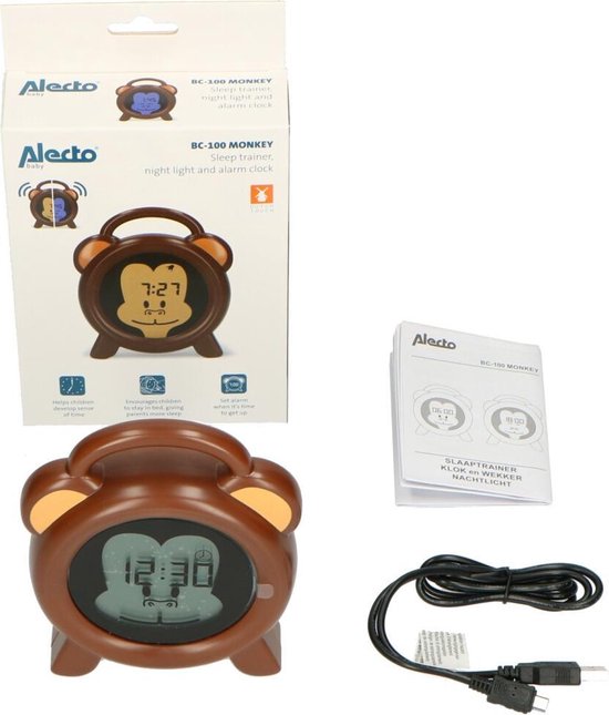 Alecto BC-100 MONKEY - Slaaptrainer, nachtlampje en wekker, aap