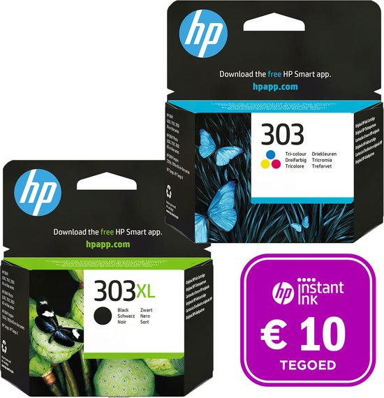 DGMoutlet-nl-HP-303-Inktcartridge-Origineel-303XL-Zwart-303-Kleur-Instant-Ink-tegoed-goedkoop-sale-korting-aanbieding Advertentie, Poster, Visitekaartje, Papier, Tekst