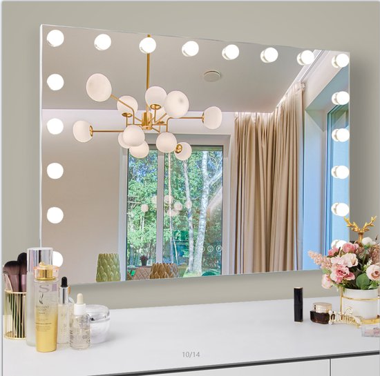 Grote Hollywood Vanity Spiegel met Lichten Tafelblad Wandmontage 80*58CM