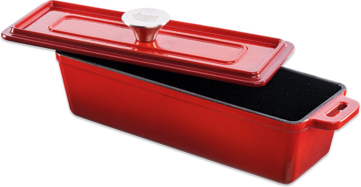 rood ovenschaal, cast-iron, rechthoekige schotel, deksel, niet-klevende binnenkant
