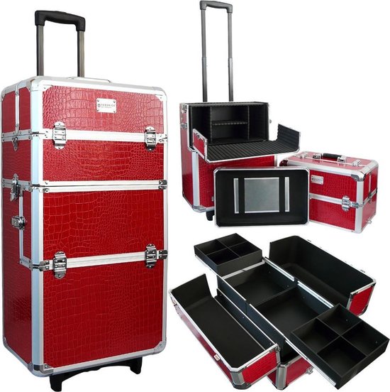 Aluminium nagel trolley 3 in 1 CROCO ROOD, pedicure, manicure