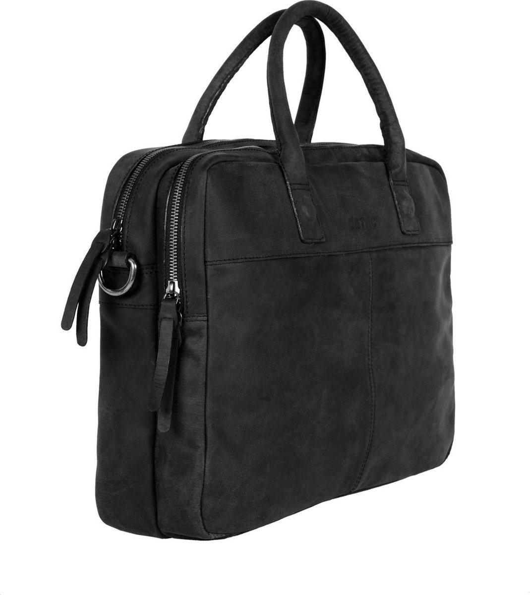 DSTRCT Wall Street 2 Vaks Leren Laptoptas - 15,6 inch - Zwart