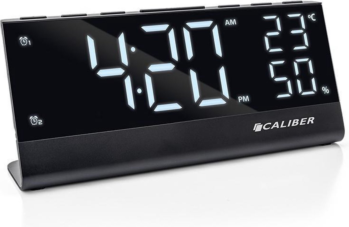 Caliber HCG023 - Wekkerradio met FM, temperatuur en luchtvochtheidsmeter - Zwart