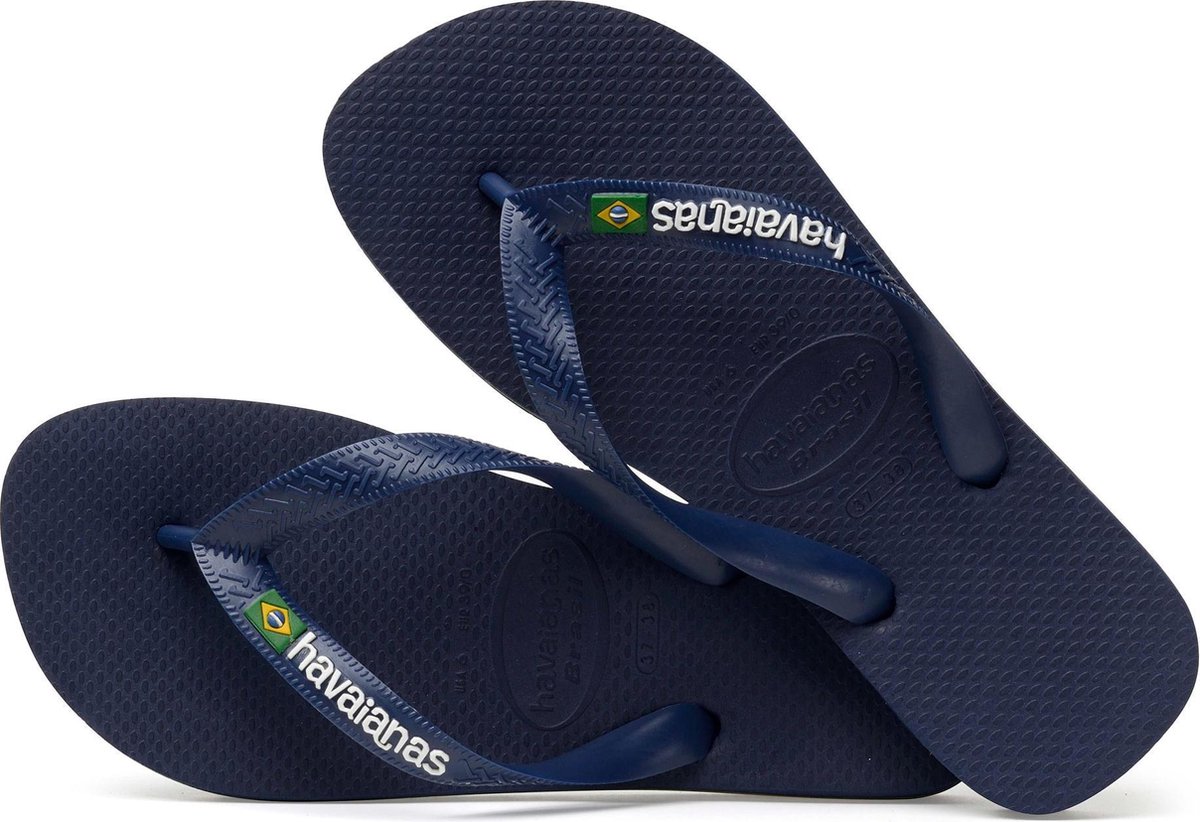 Havaianas Brasil Logo Unisex Slippers -  33/34 - Navy Blue