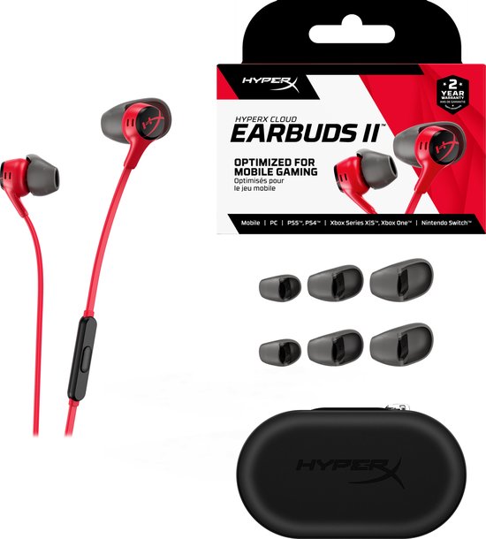 HyperX Cloud Earbuds II - Gaming Earbuds met Microfoon - Rood - PC/PlayStation/Xbox/Nintendo Switch/