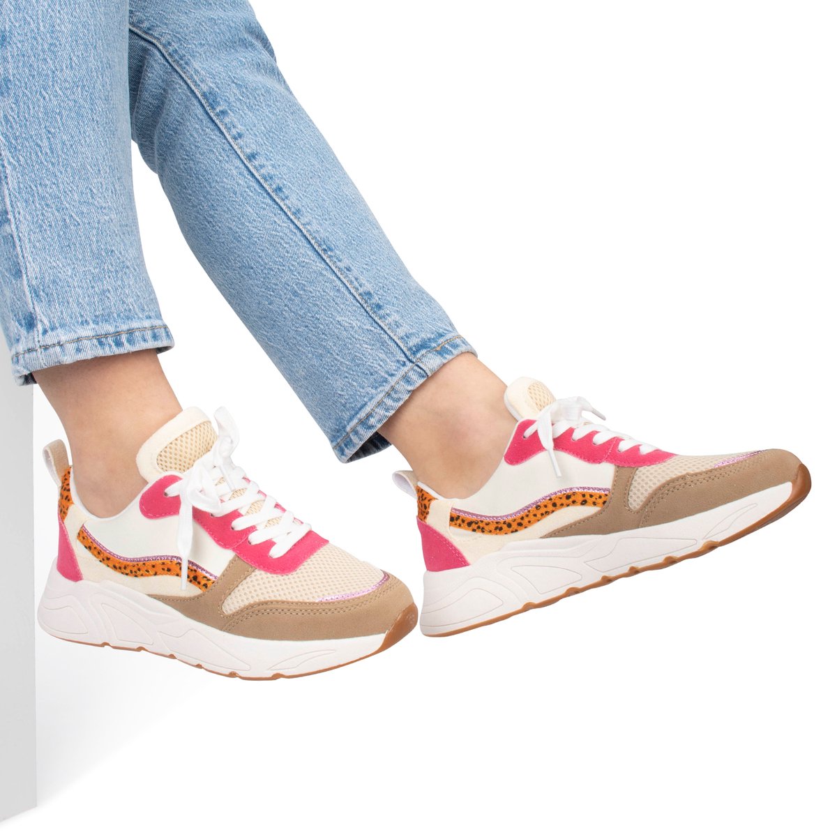 POSH by Poelman - mt 41 - CAROCEL Dames Sneakers - Beige met combinatie