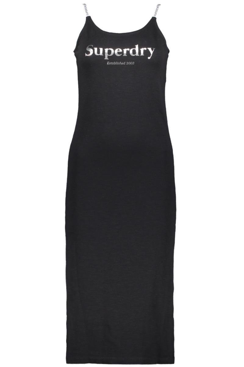 jumpsuit, maxi, black, sleeveless, brand logo