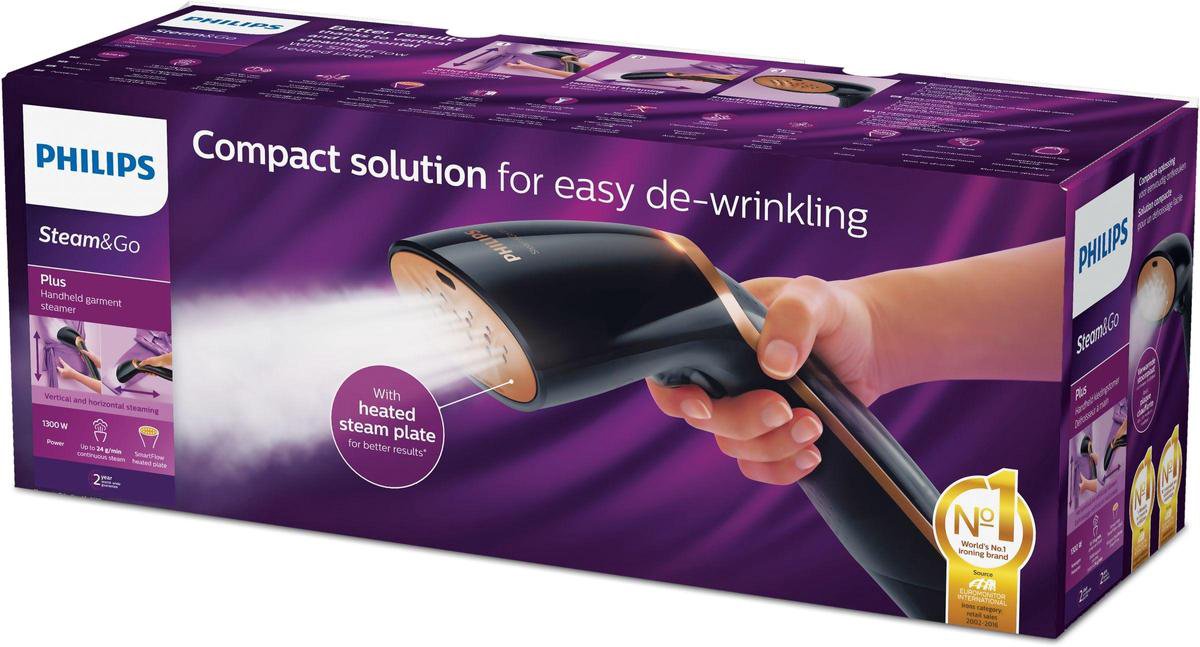 Philips Steam & Go GC362/80 - Handheld Kledingstomer - Zwart / Koper - Handstomer Incl. Opbergtas