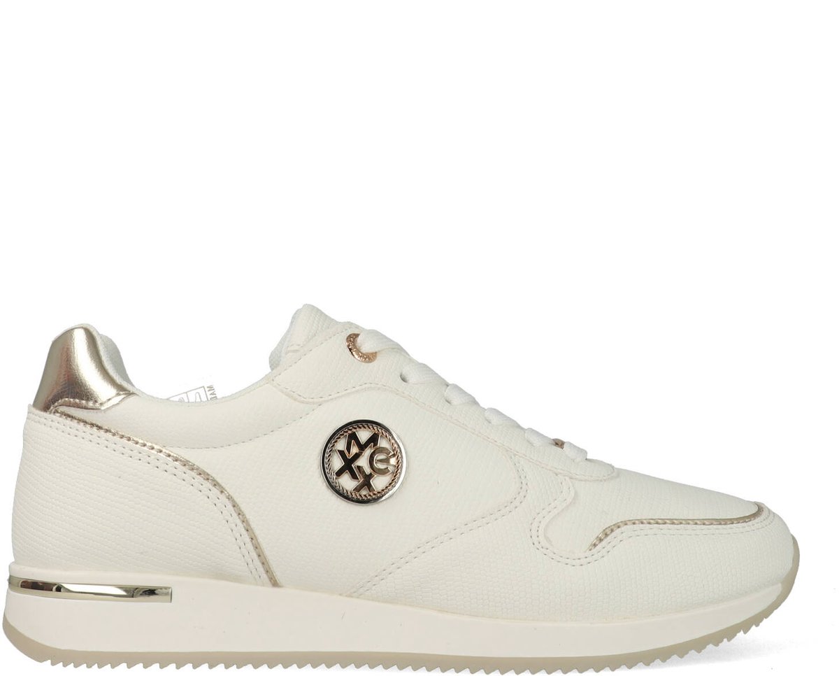 sneaker, witte schoen, damesmodel,  metallic accenten, platform zool