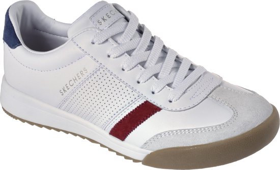 sneaker, wit, geperforeerd, gumzool, rode streep