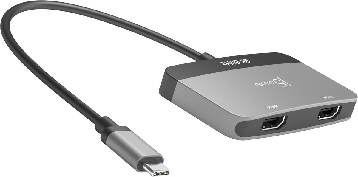 USB-C-hub, HDMI-adapter, OTG, multiport, grijs