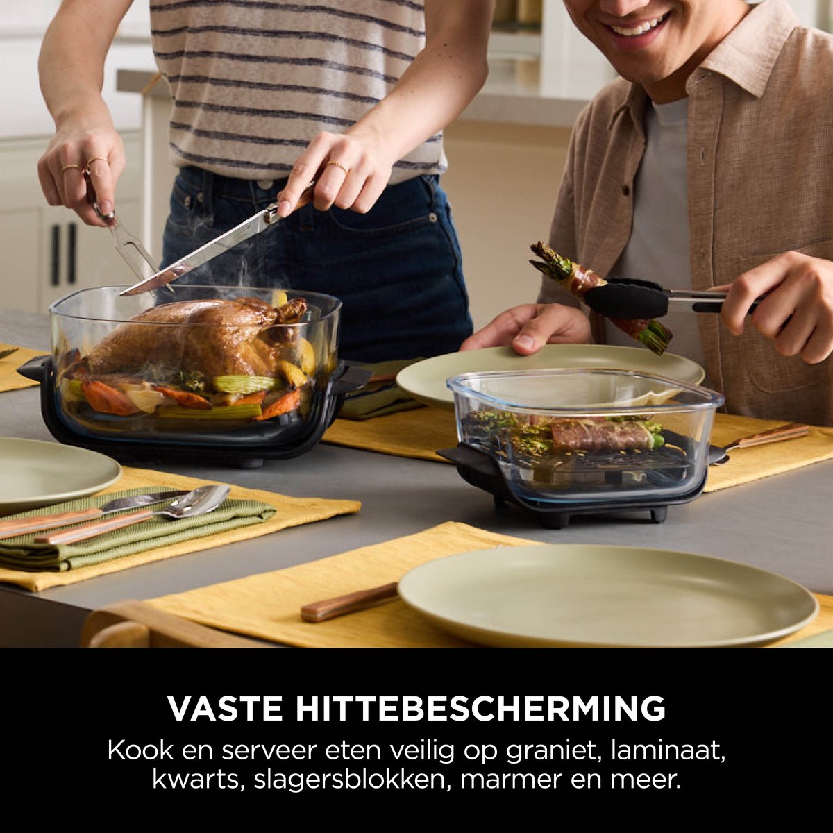 Ninja CRISPi 4-in-1 compact glazen kooksysteem - Airfryer, Roast, Recrisp, Keep Warm - Inclusief twee glazen schalen van 3.8L en 1.4L en bijpassende deksels - 2 Crisper-Plates - Grijs - FN101EUST