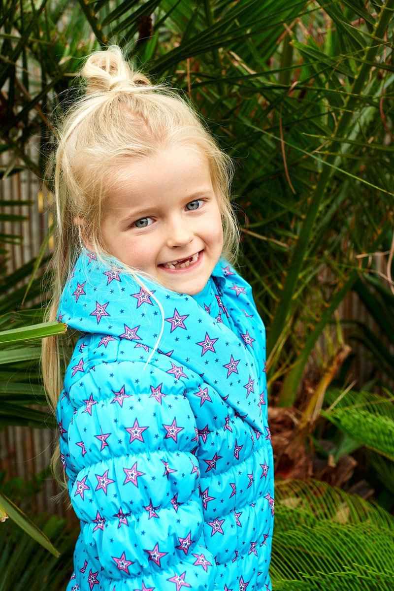 Mim-pi - Maat 122 - Meisjes Jas - Turkoois met multicolor