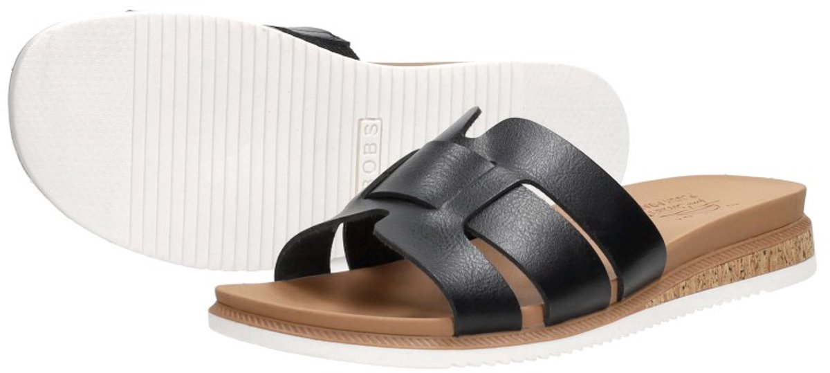 sandalen, slippers, open-toe, leder, zwarte band