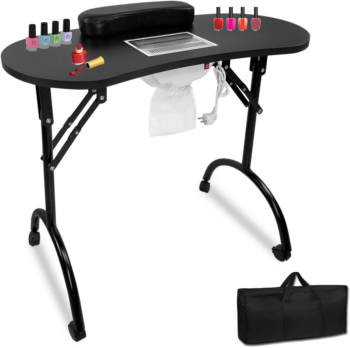 nail table, manicure station, nail dryer, foldable desk, carrying bag