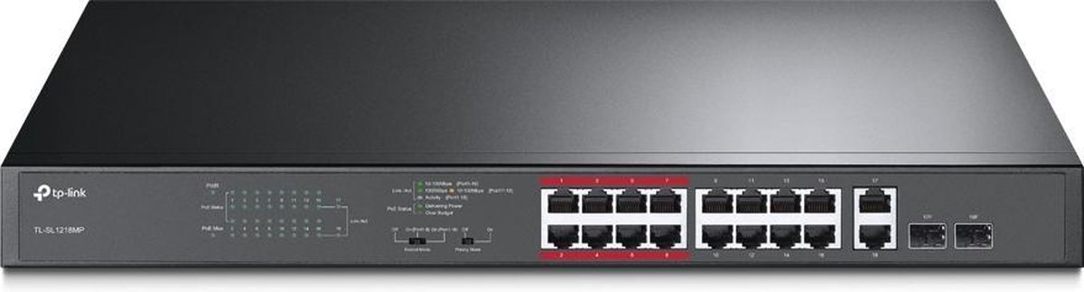 TP-Link TL-SL1218MP - Netwerk Switch - Unmanaged - 16 Poorten
