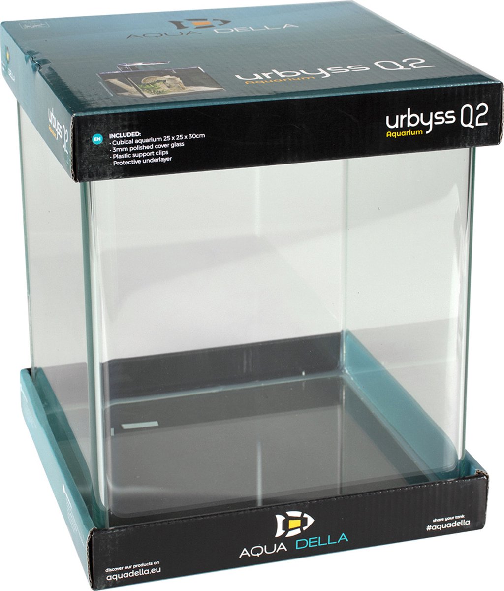 Aqua Della - Aquarium - URBYSS Q2 20L - 25x25x30CM - 18L Aquarium, Vis, Zeeleven, Water, Doos