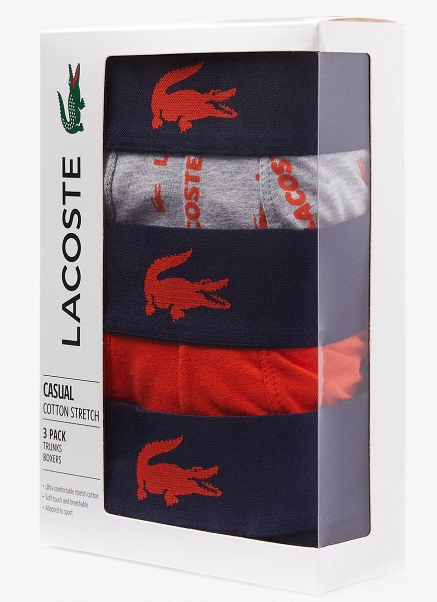 Lacoste - Maat XS - Heren 3-pack Trunk - Silver Chine/Gladiolus