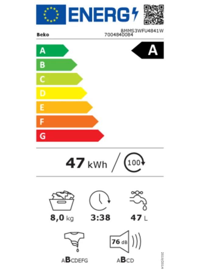 Beko Bmms3wfu4841w - Wasmachine - 8 kg - 1400 tpm - Energieklasse A   DUITS frontpaneel