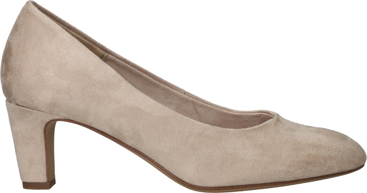 pump, hoge hak, suede, neutraal beige, damesschoen