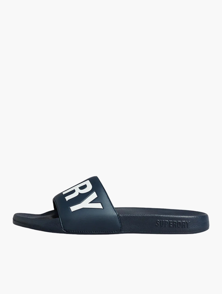 Superdry - maat 42/43- Code Core Vegan Pool Slide Heren Slippers - Donkerblauw/Wit - Maat 42/43
