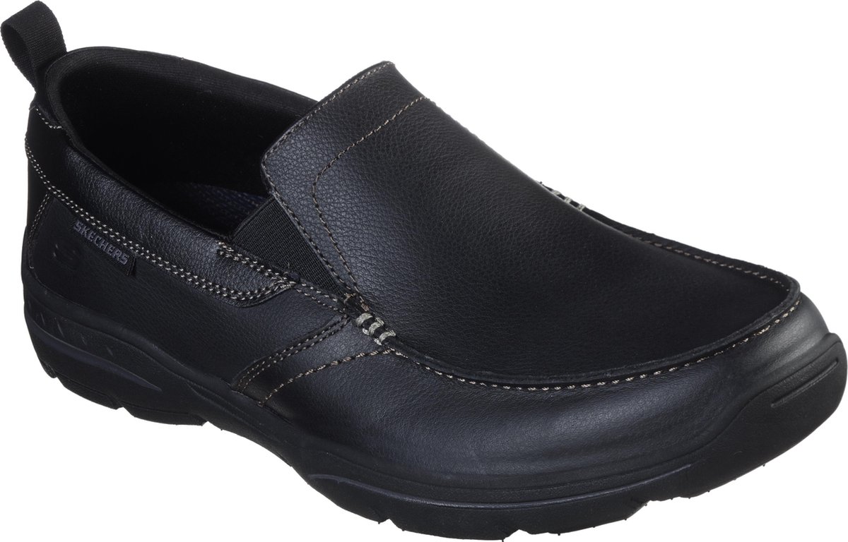 slipper, slip-on, donker, leer, mannen