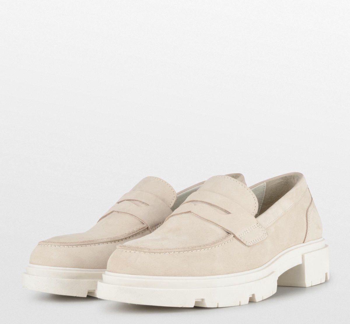 PS Poelman - Maat 37 - SOPHIE Dames Suède Nubuck Leren Chunky Loafers Mocassins Instappers - Beige N