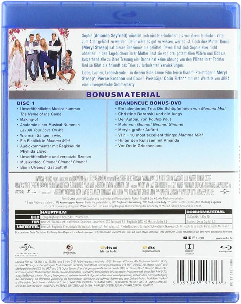 Mamma Mia ! (Blu-Ray) Duitse inlay Nederlands ondertiteld