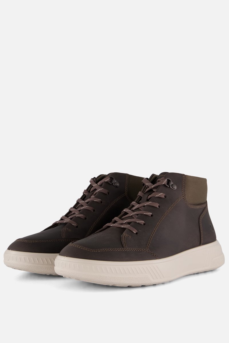sneakers, bruine schoenen, mid-cut, luxe?, veters
