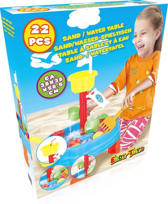 Eddy Toys zand- en watertafel - met bakje, harkje, schepje, gieter en 5 vormpjes - Ø 38 cm - 58,5 cm