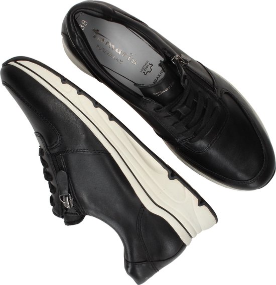 sneakers, zwart, leder, veters, contraste zool