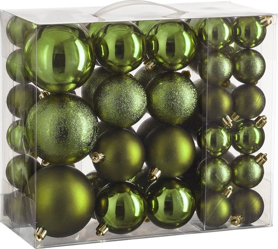 DGM-outlet-Kerstballen-Set-46-Stuks-O4-cm-O6-cm-en-O8-cm-Onbreekbaar-Donkergroen-aanbieding-prijs-sale Kerstballen Set - 46 Stuks - Ø4 cm, Ø6 cm en Ø8 cm - Onbreekbaar - Donkergroen