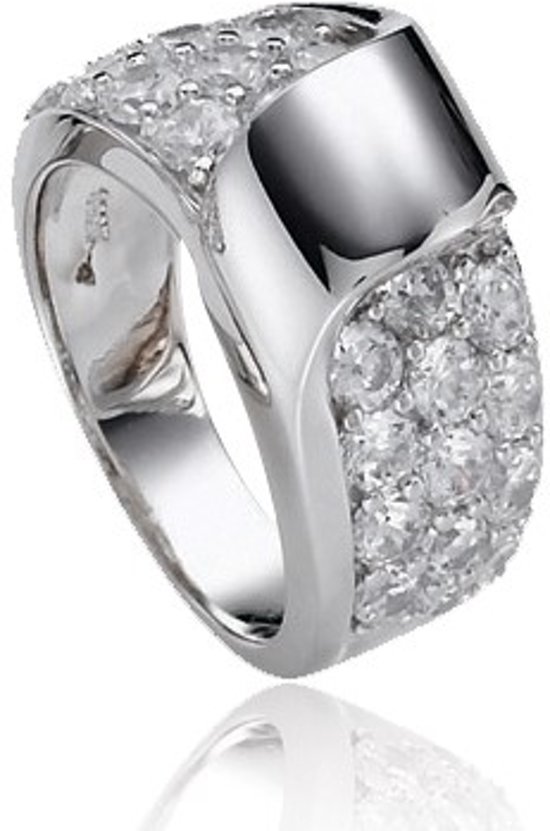 Classics&amp;More - Zilveren ring met steen Pav‚ gezet met zirkonia - Maat 18.50